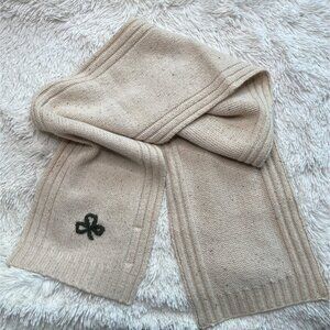Irelands Eye Beige Wool & Cashmere Scarf With Clover Design